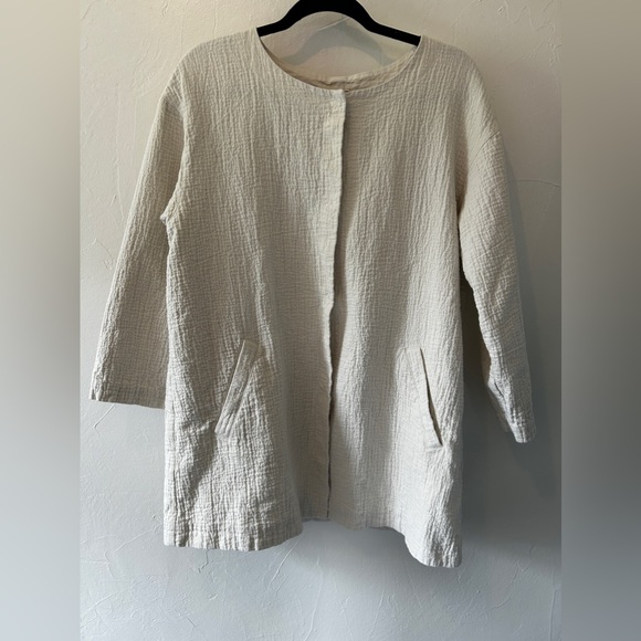 Eileen Fisher Linen Organic Cotton Jacket Ivory Pockets Snap Front Size Large - Picture 1 of 7